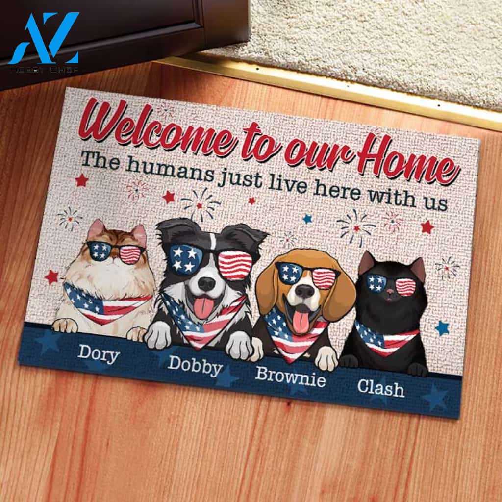 Welcome To Our Home - 4th Of July Funny Personalized Pet Doormat (Cat & Dog) 