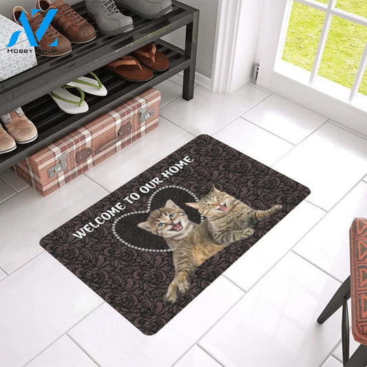Welcome To Our Home Cat Easy Clean Welcome DoorMat | Felt And Rubber | 40x60 cm | 45x75 cm | 60x90 cm | Colorful | DO1343