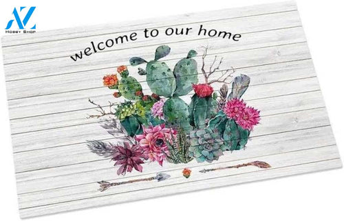 Welcome To Our Home Flower Cactus Flower Doormat Indoor And Outdoor Mat Entrance Rug Sweet Home Decor Closing Gift Gift For Friend Family Plant Flower Lovers Gift Idea