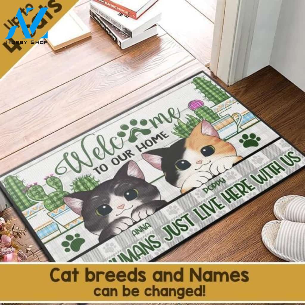 Welcome To Our Home Personalized Cats And Names Doormat | Welcome Mat | House Warming Gift