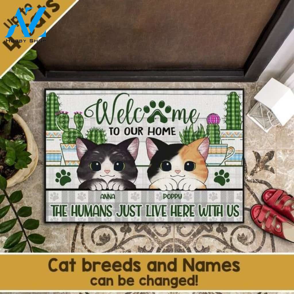 Welcome To Our Home Personalized Cats And Names Doormat | Welcome Mat | House Warming Gift