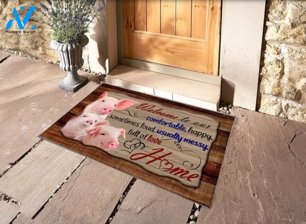 Welcome To Our Home Pig Doormat Indoor and Outdoor Doormat Warm House Gift Welcome Mat Gift for Pig Lovers Birthday Gift