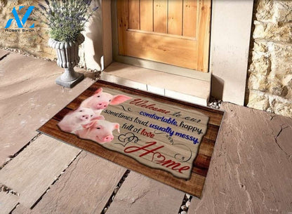 Welcome To Our Home Pig Doormat Indoor and Outdoor Doormat Warm House Gift Welcome Mat Gift for Pig Lovers Birthday Gift