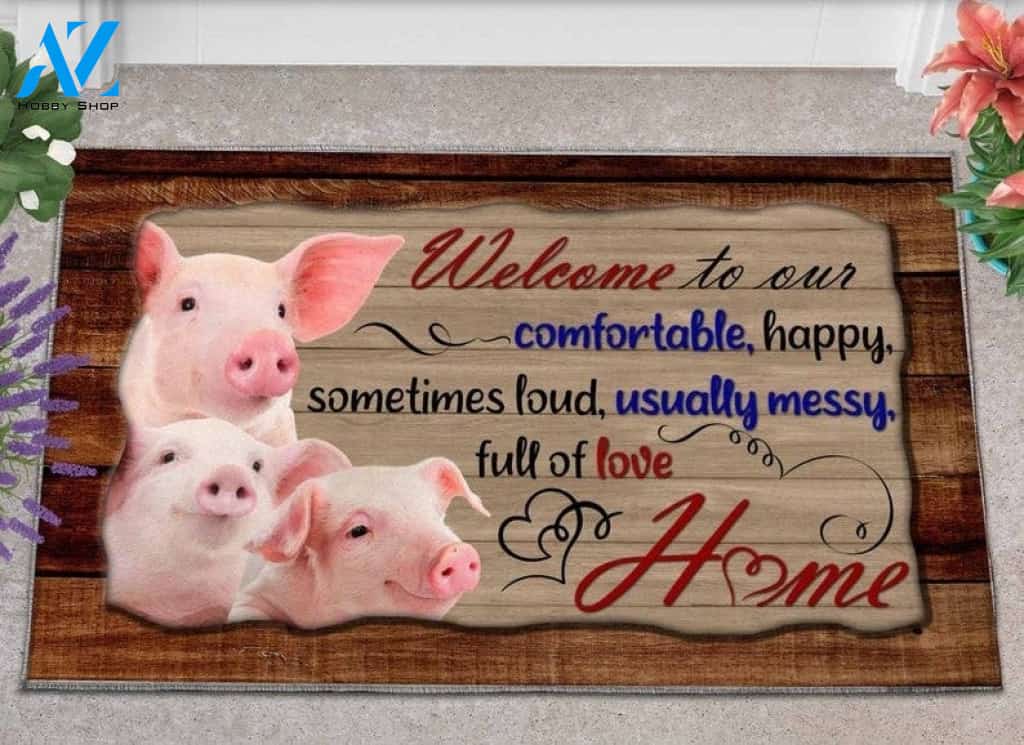 Welcome To Our Home Pig Doormat Indoor and Outdoor Doormat Warm House Gift Welcome Mat Gift for Pig Lovers Birthday Gift