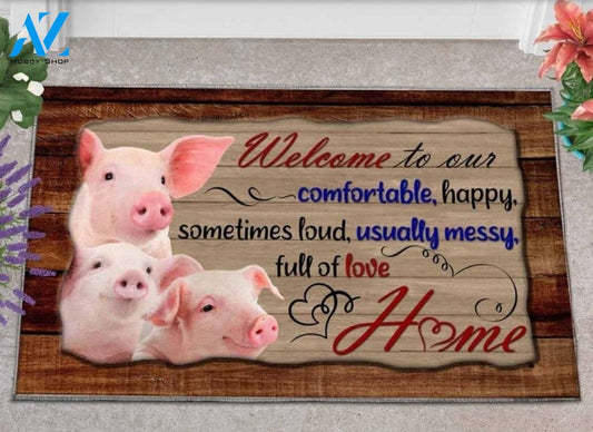 Welcome To Our Home Pig Doormat Indoor and Outdoor Doormat Warm House Gift Welcome Mat Gift for Pig Lovers Birthday Gift