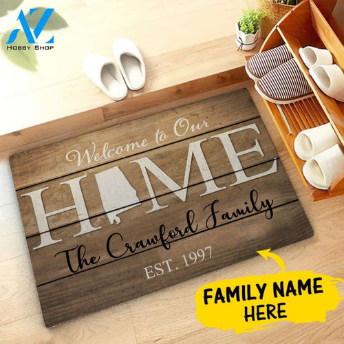 Welcome to Our Home State Map Family Name Custom Doormat Personalized Doormat Housewarming Gift Custom Welcome Mat