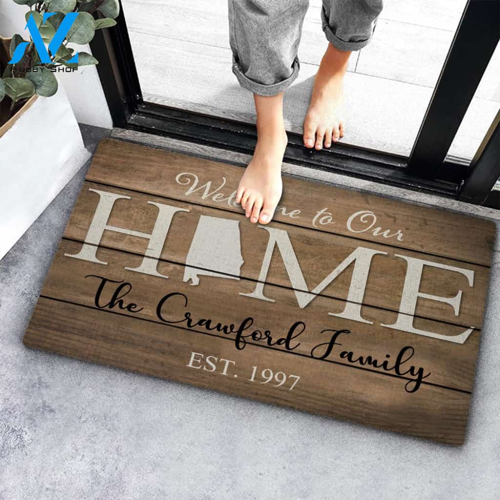 Welcome to Our Home State Map Family Name Custom Doormat Personalized Doormat Housewarming Gift Custom Welcome Mat