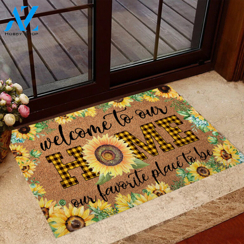 Welcome To Our Home Sunflower Coir Pattern Print Doormat | Welcome Mat | House Warming Gift