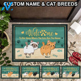 Welcome To Our Home Where The Cat Runs The House Doormat, Personalized Doormat, Cute Cat Doormat, Welcome Mat, Funny Doormat, Cat Lover Gift