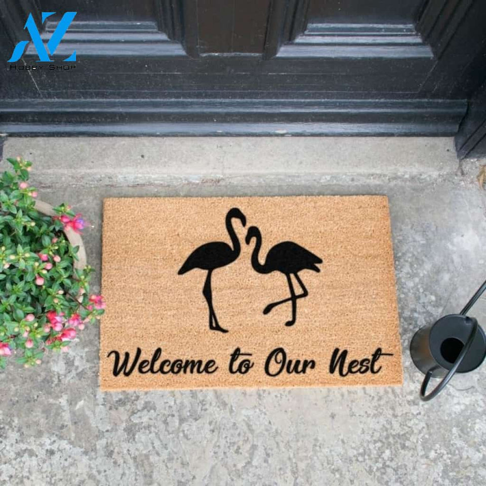 Welcome To Our Nest Flamingo Easy Clean Welcome DoorMat | Felt And Rubber | DO3229