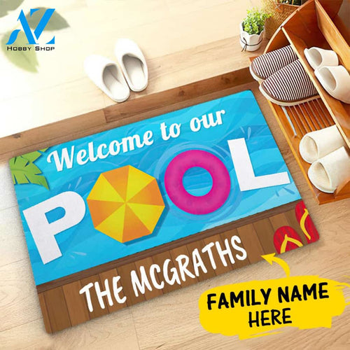 Welcome to Our Pool Family Name Custom Doormat Personalized Doormat Housewarming Gift Custom Welcome Mat
