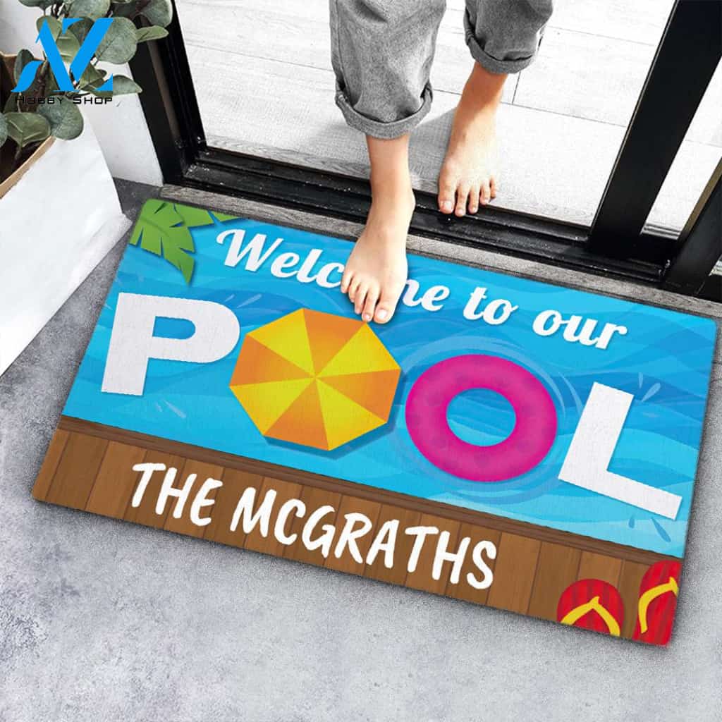Welcome to Our Pool Family Name Custom Doormat Personalized Doormat Housewarming Gift Custom Welcome Mat