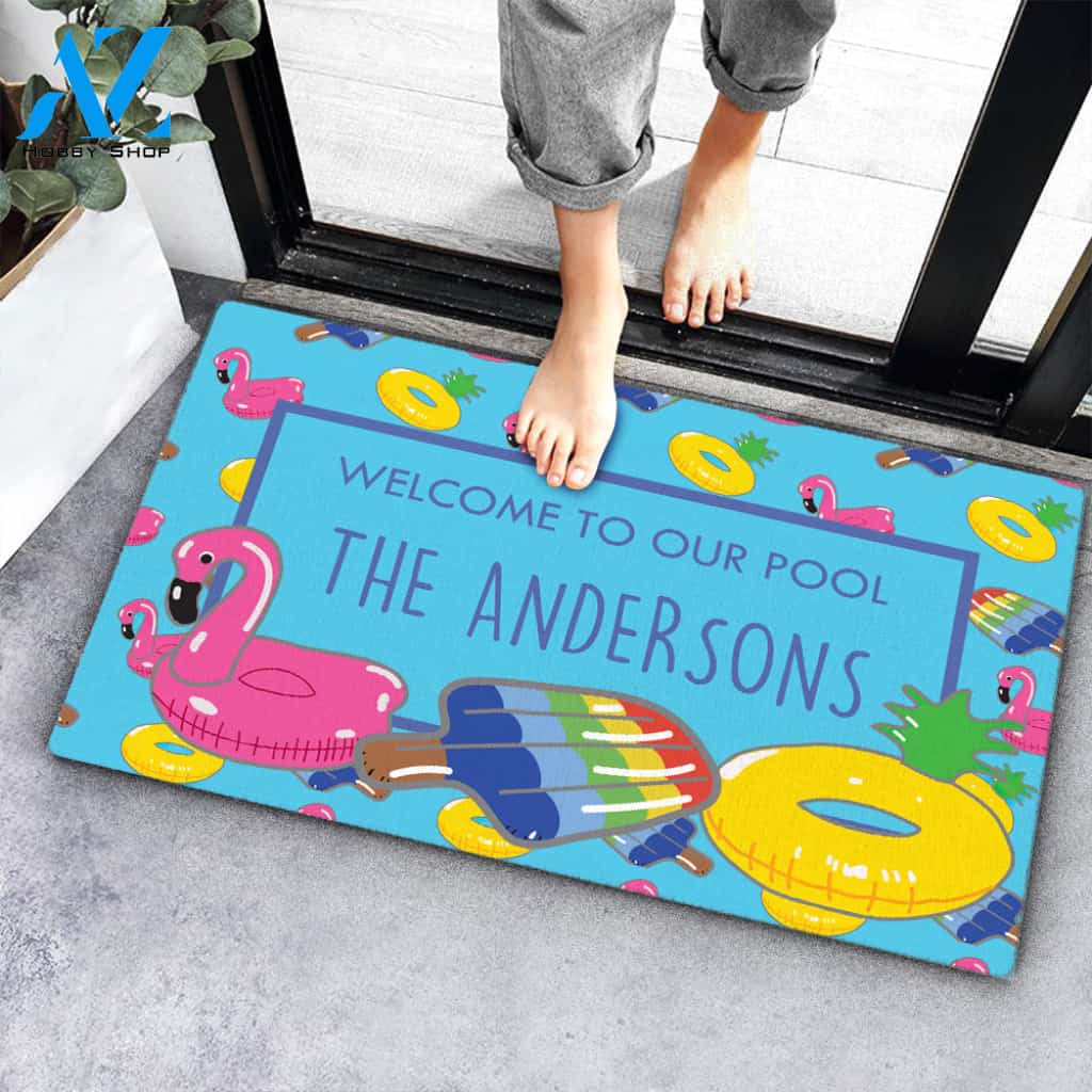 Welcome to Our Pool Funny Family Name Custom Doormat Personalized Doormat Housewarming Gift Custom Welcome Mat