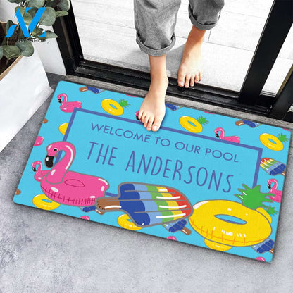 Welcome to Our Pool Funny Family Name Custom Doormat Personalized Doormat Housewarming Gift Custom Welcome Mat