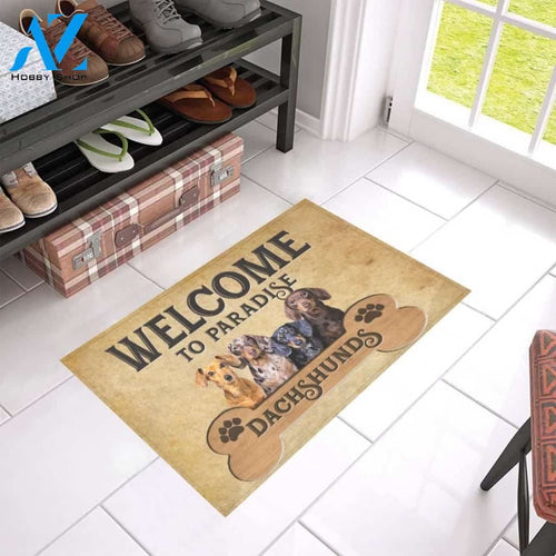 Welcome To Paradise Dachshunds Printed Doormat Home Decor