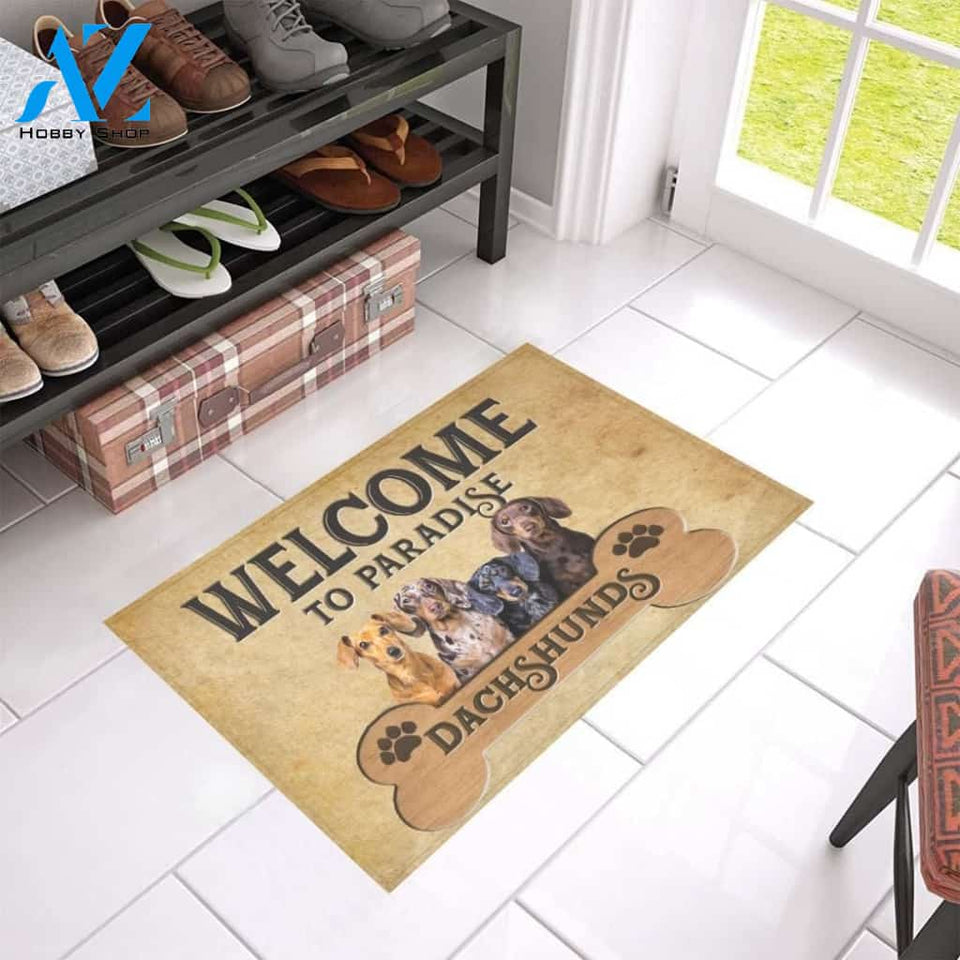 Welcome To Paradise Dachshunds Printed Doormat Home Decor