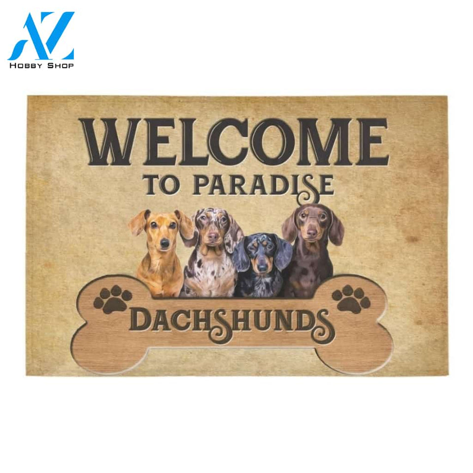 Welcome To Paradise Dachshunds Printed Doormat Home Decor