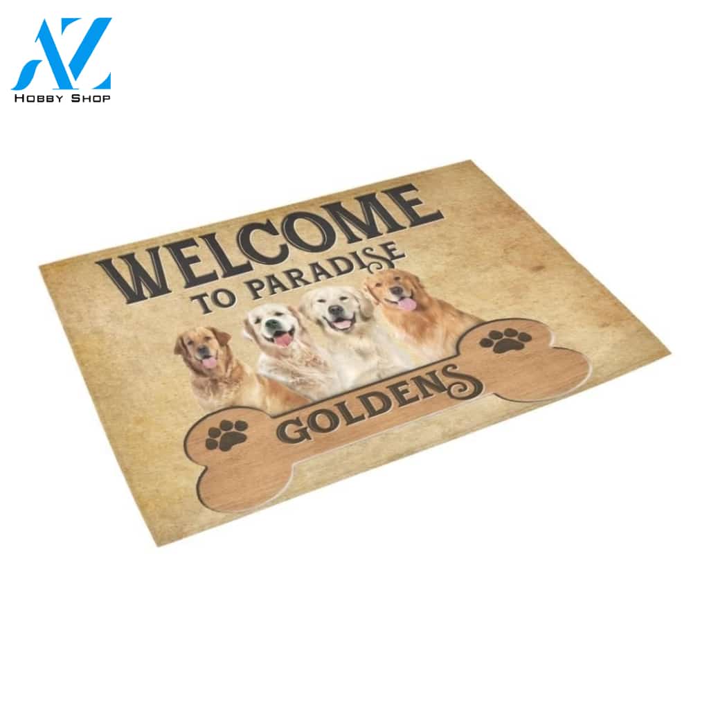 Welcome To Paradise Golden Retrievers Printed Doormat Home Decor