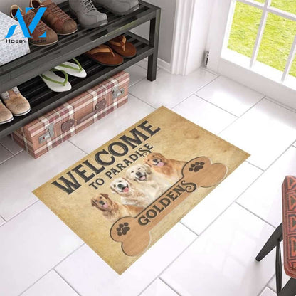 Welcome To Paradise Golden Retrievers Printed Doormat Home Decor