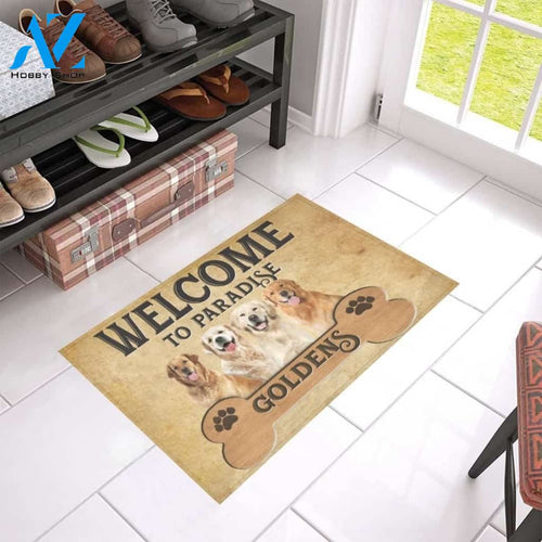 Welcome To Paradise Golden Retrievers Printed Doormat Home Decor