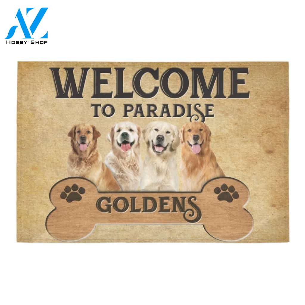 Welcome To Paradise Golden Retrievers Printed Doormat Home Decor