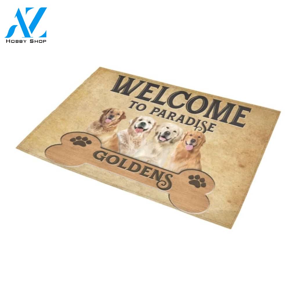 Welcome To Paradise Golden Retrievers Printed Doormat Home Decor