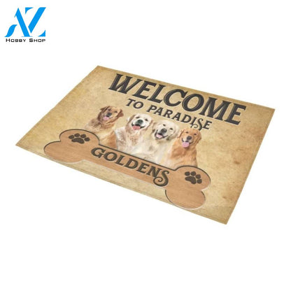 Welcome To Paradise Golden Retrievers Printed Doormat Home Decor