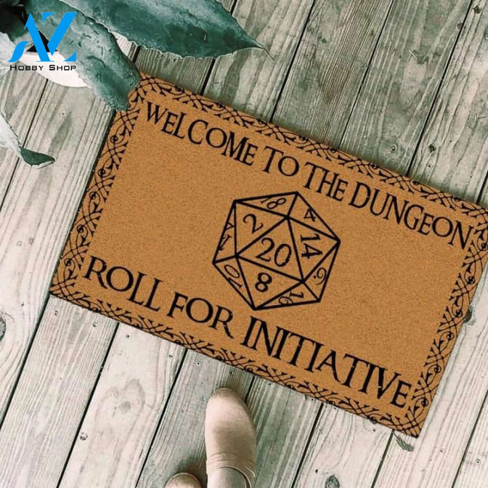 Welcome to the dungeon roll for initiative D&D Doormat | Welcome Mat | House Warming Gift