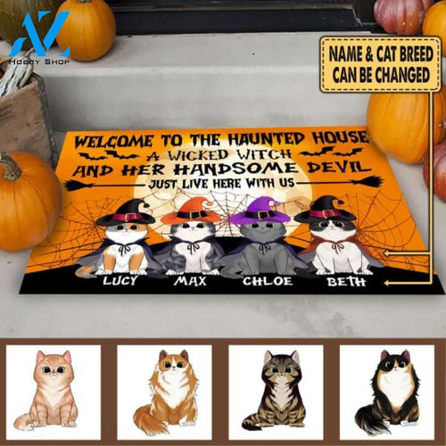 Welcome To The Haunted House Cat Halloween - Personalized Doormat