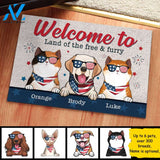 Welcome To The Land Of The Free & Furry - 4th Of July Funny Personalized Pet Doormat (Cat & Dog) 