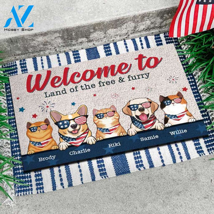 Welcome To The Land Of The Free & Furry - 4th Of July Funny Personalized Pet Doormat (Cat & Dog) 