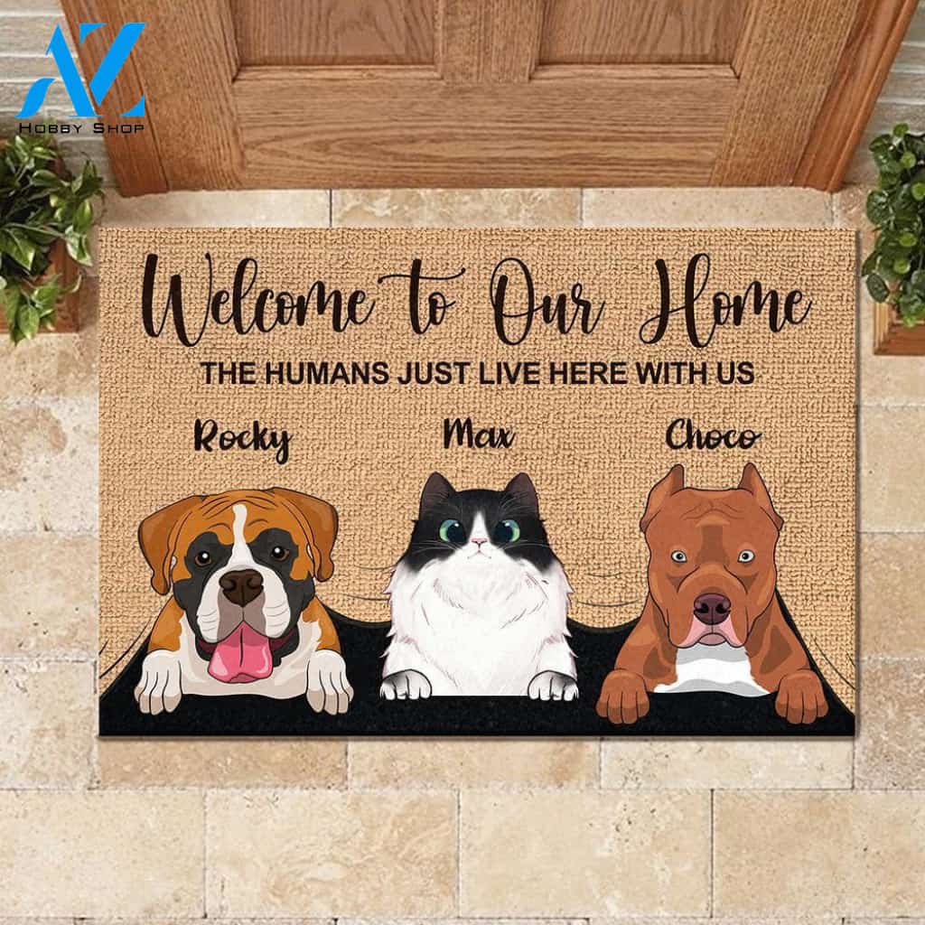 Welcome To The Pet Home - Funny Personalized Pet Doormat (Cat & Dog) | Welcome Mat | House Warming Gift