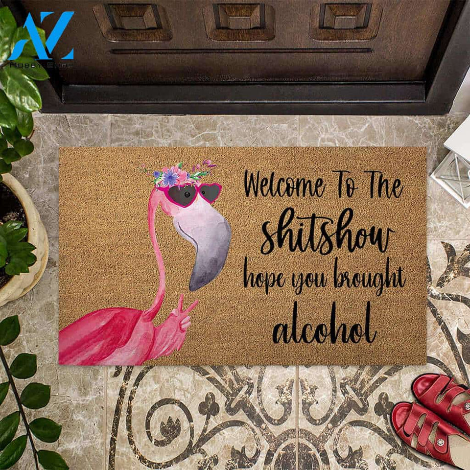 Welcome To The Show – Flamingo Easy Clean Welcome DoorMat | Felt And Rubber | 40x60 cm | 45x75 cm | 60x90 cm | Colorful | DO1228