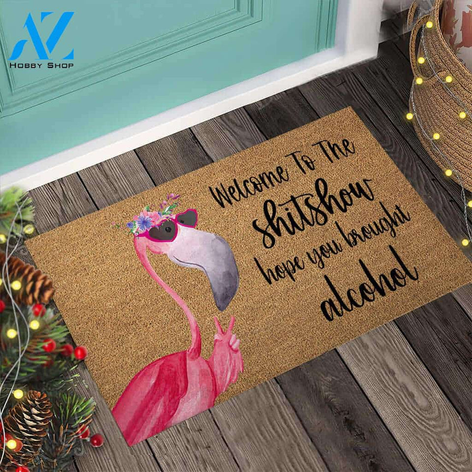 Welcome To The Show – Flamingo Easy Clean Welcome DoorMat | Felt And Rubber | 40x60 cm | 45x75 cm | 60x90 cm | Colorful | DO1228