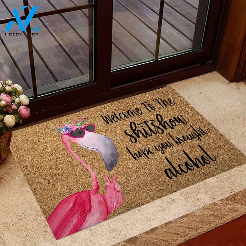 Welcome To The Show – Flamingo Easy Clean Welcome DoorMat | Felt And Rubber | 40x60 cm | 45x75 cm | 60x90 cm | Colorful | DO1228