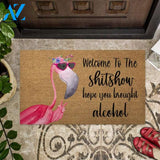 Welcome to the show Flamingo Coir pattern print Doormat | Welcome Mat | House Warming Gift
