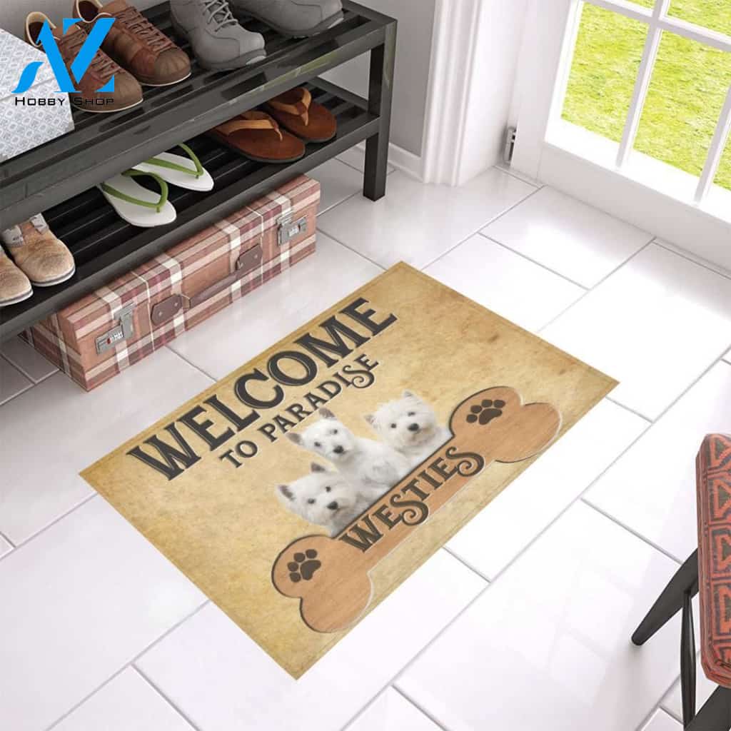 Welcome To Westies Paradise Printed Doormat Home Decor Gift For Dog Lovers