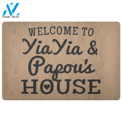 Welcome To YiaYia & Papou's House Funny Doormat Gift For Grandparents Day Birthday Gift Home Decor Warm House Gift Welcome Mat