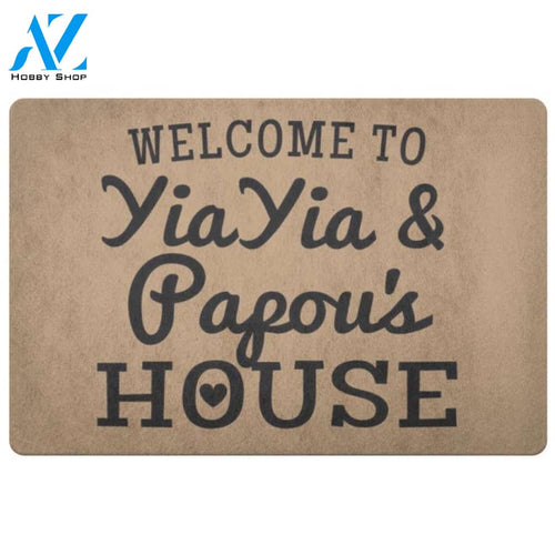 Welcome To YiaYia & Papou's House Funny Doormat Gift For Grandparents Day Birthday Gift Home Decor Warm House Gift Welcome Mat