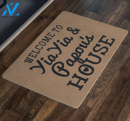 Welcome To YiaYia & Papou's House Funny Doormat Gift For Grandparents Day Birthday Gift Home Decor Warm House Gift Welcome Mat