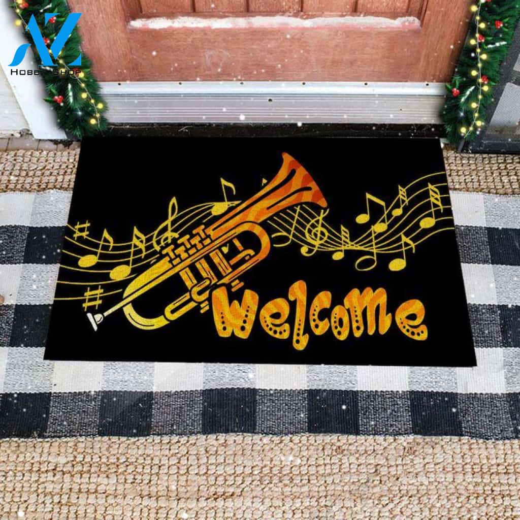 Welcome Trumpet Doormat Welcome Mat Housewarming Gift Home Decor Funny Doormat Gift Idea For Trumpet Lovers Gift For Friend