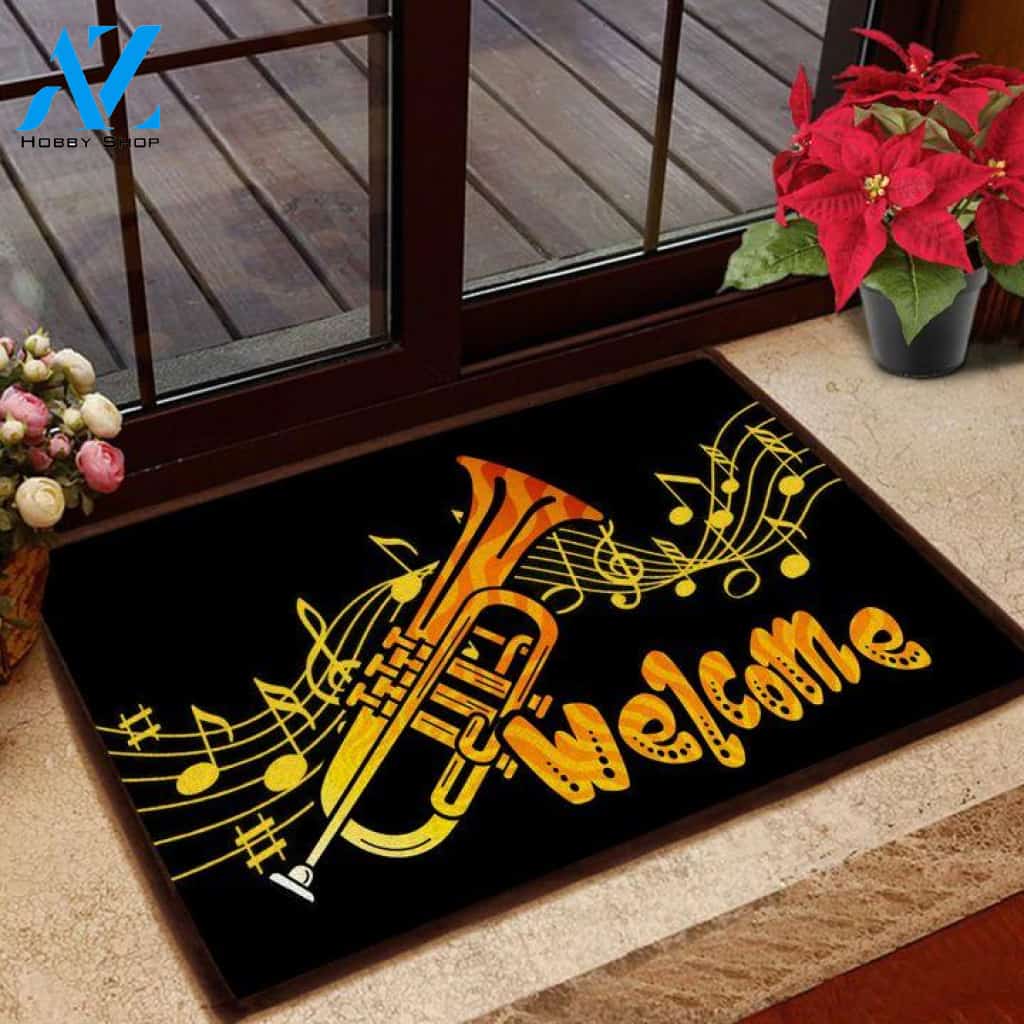 Welcome Trumpet Doormat Welcome Mat Housewarming Gift Home Decor Funny Doormat Gift Idea For Trumpet Lovers Gift For Friend