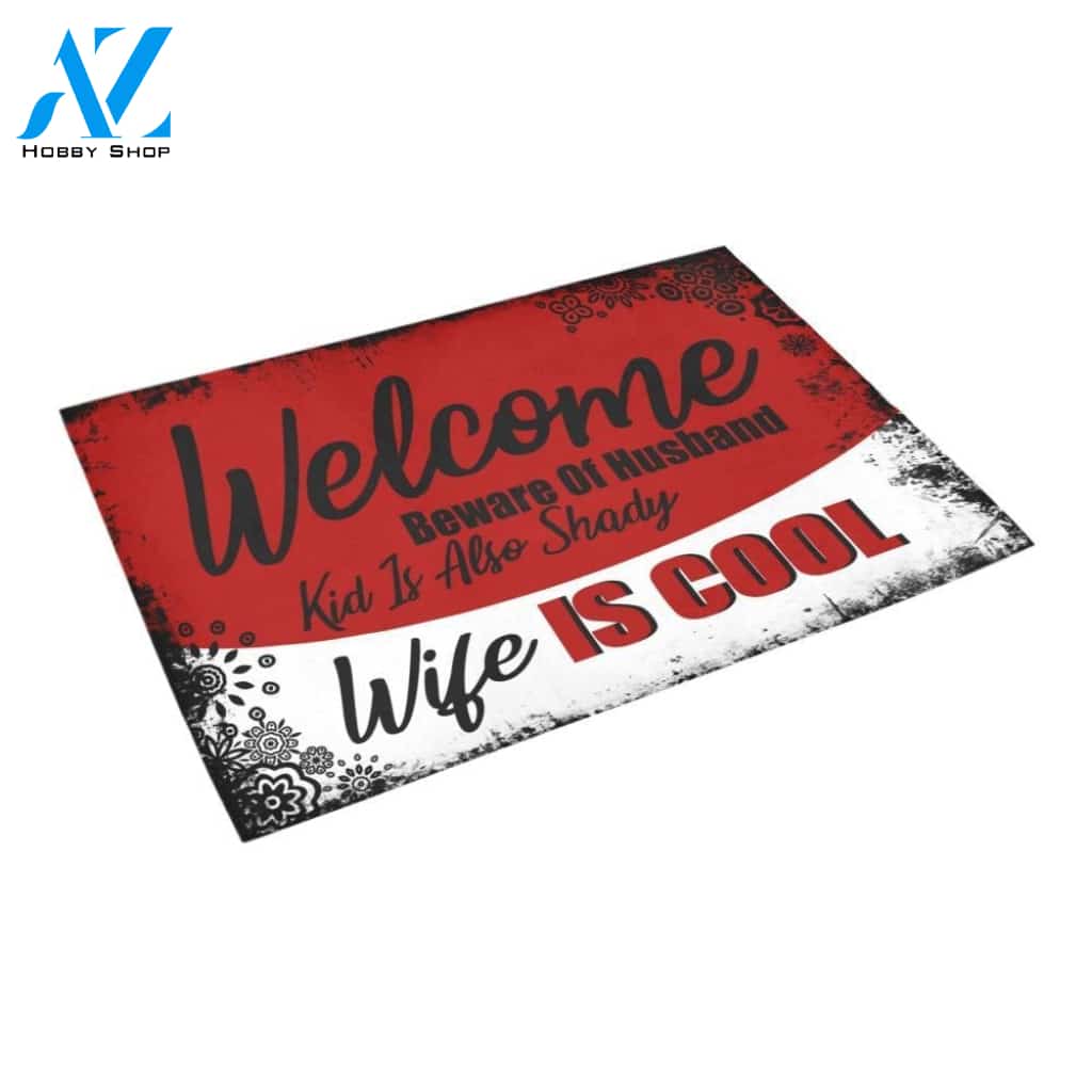 Welcome Wife Is Cool Doormat Indoor And Outdoor Mat Entrance Rug Sweet Home Decor Housewarming Gift Gift For Friend Family Stem Feminist