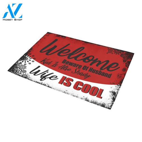 Welcome Wife Is Cool Doormat Indoor And Outdoor Mat Entrance Rug Sweet Home Decor Housewarming Gift Gift For Friend Family Stem Feminist