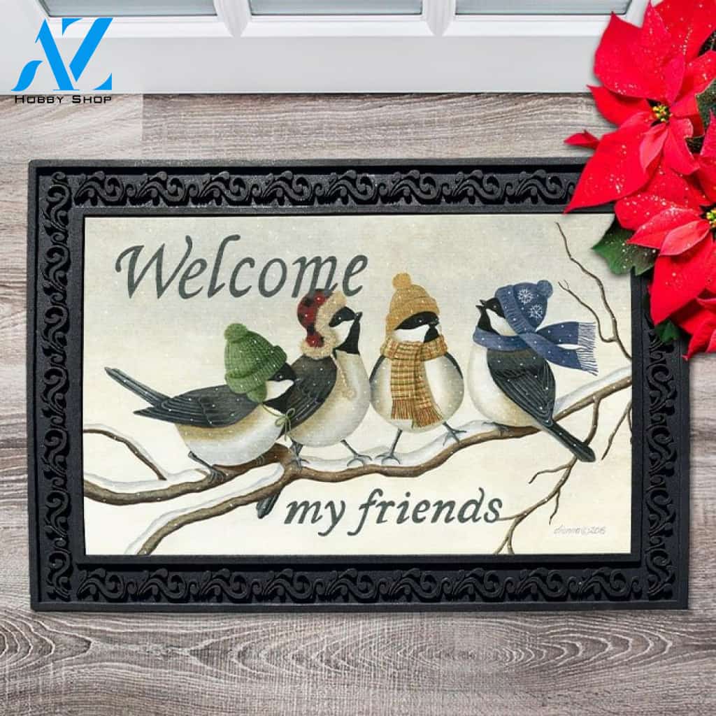 Welcome Winter Chickadees Doormat - 18" x 30"