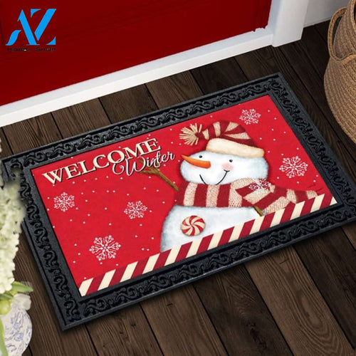 Welcome Winter Peppermint Snowman Doormat - 18" x 30"