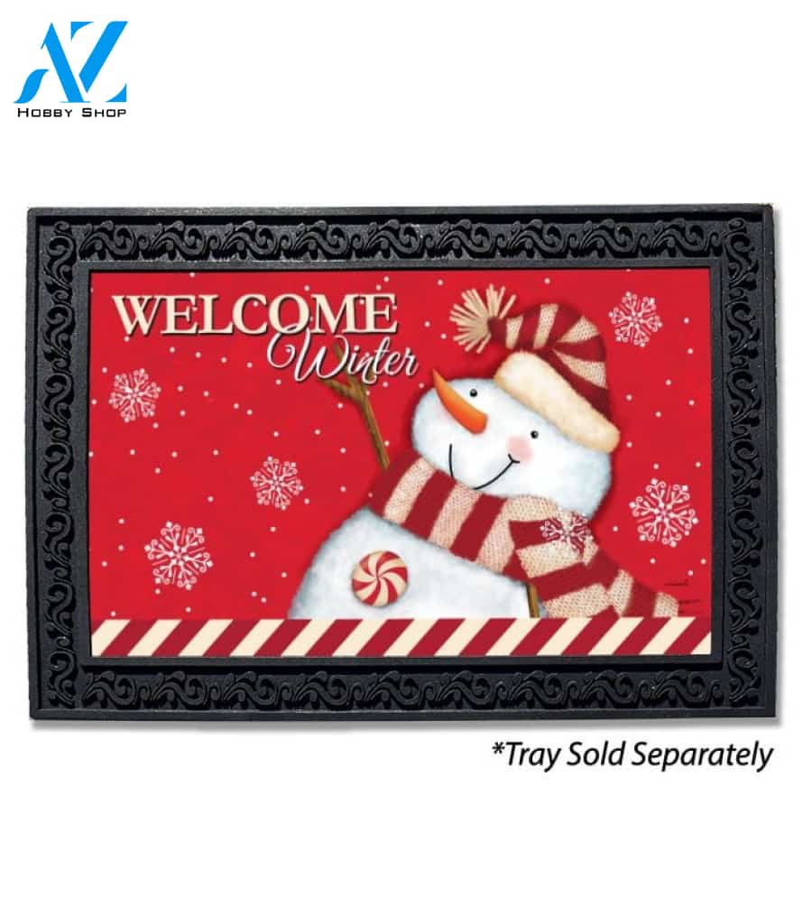Welcome Winter Peppermint Snowman Doormat - 18" x 30"