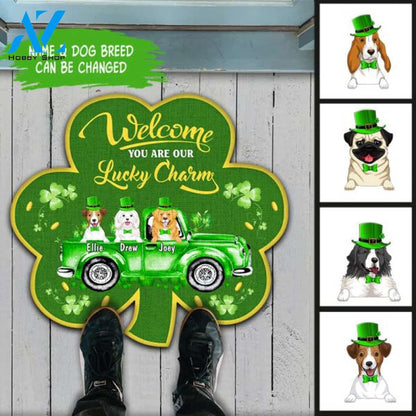 Welcome You Are Our Lucky Charm - Personalized Shamrock Shaped Doormat