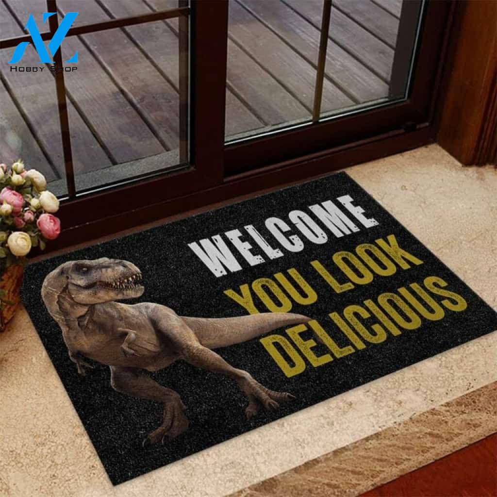 Welcome You Look Delicious Dinosaur Doormat