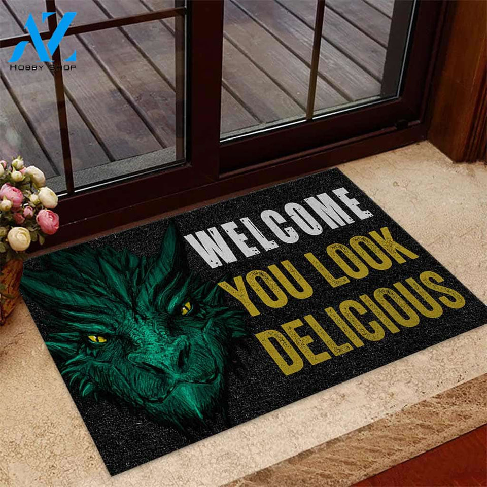 Welcome You Look Delicious - Dragon Doormat